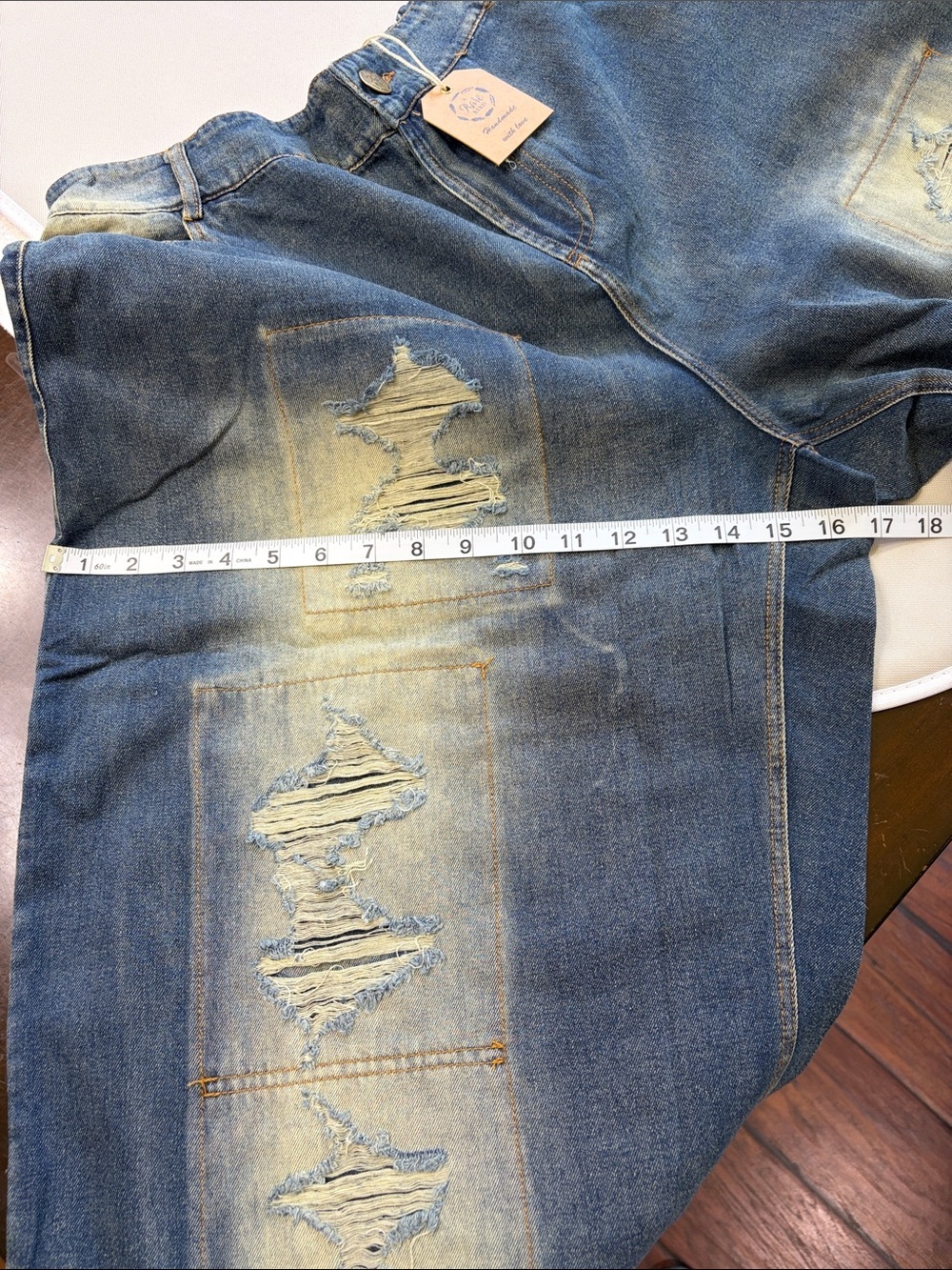 ‼️LAST ONE‼️GRUNGE Jeans A Rare Bird Blue Distressed Wide-Leg Patchwork Detail - Picture 8 of 10